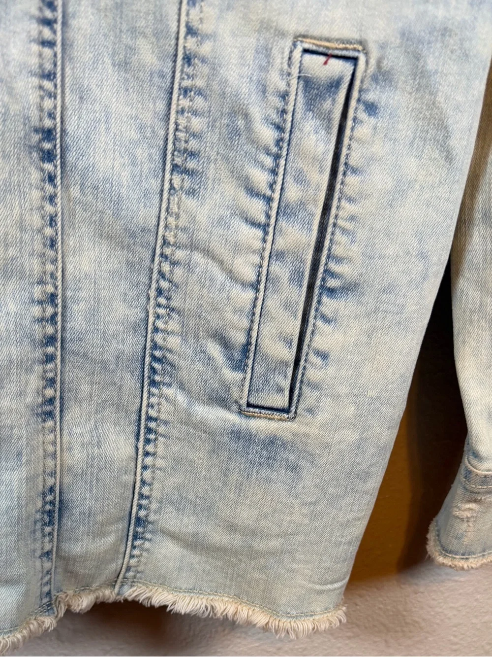 Maurices Faded Light Blue Distressed Denim Jacket. Size S